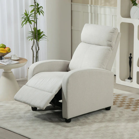Fabric Recliner Chair, Manual Reclining Sofa, Padded Seat, Cream White Single Sofas Cream at Gallery Canada