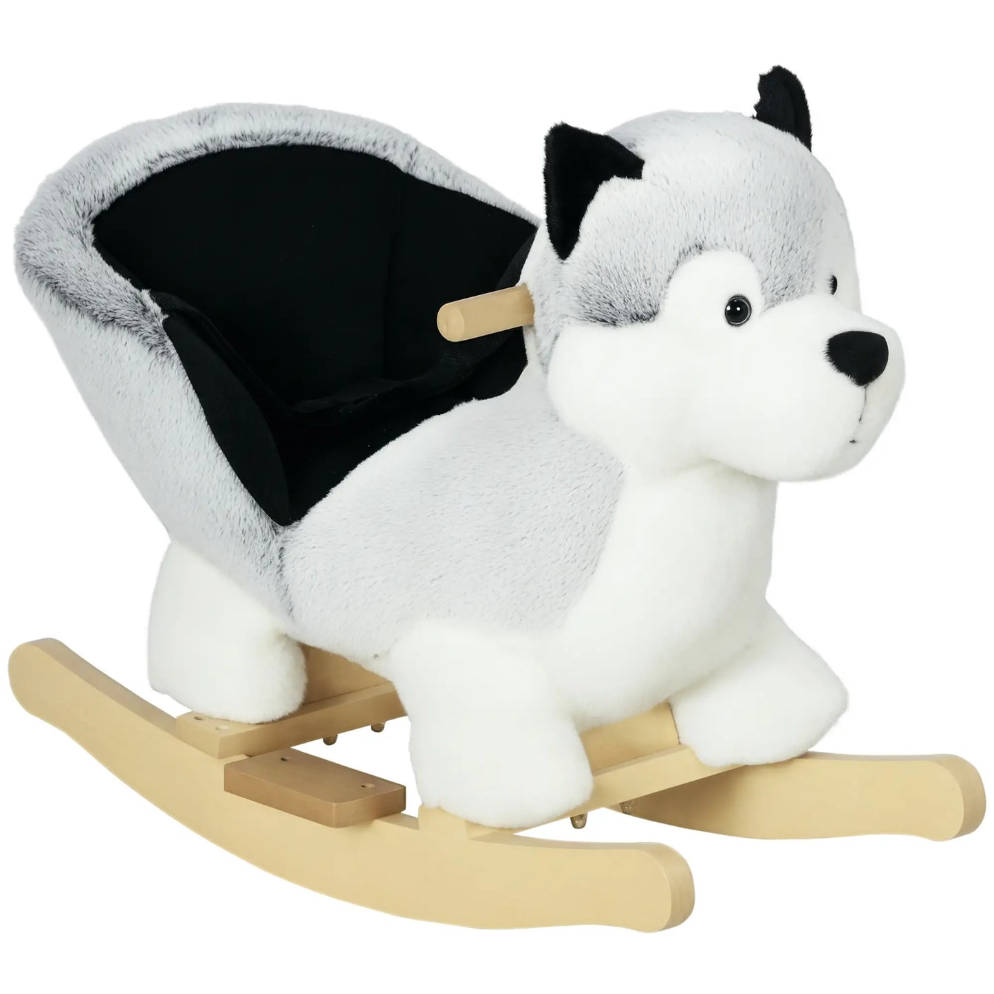 Kids Rocking Horse, Husky Plush Ride on Toy, Wooden Base, Seat Belt, 18-36 Months, Grey Rocking Horses at Gallery Canada