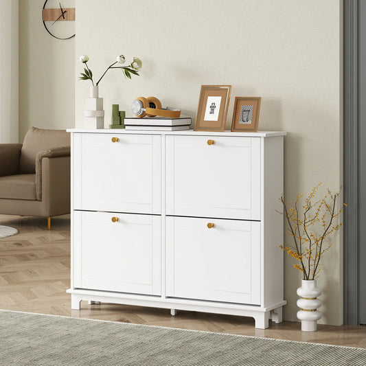 Modern Shoe Storage Cabinet, 4 Flip Drawers, Adjustable Shelves, White Shoe Storage Cabinets & Racks White at Gallery Canada