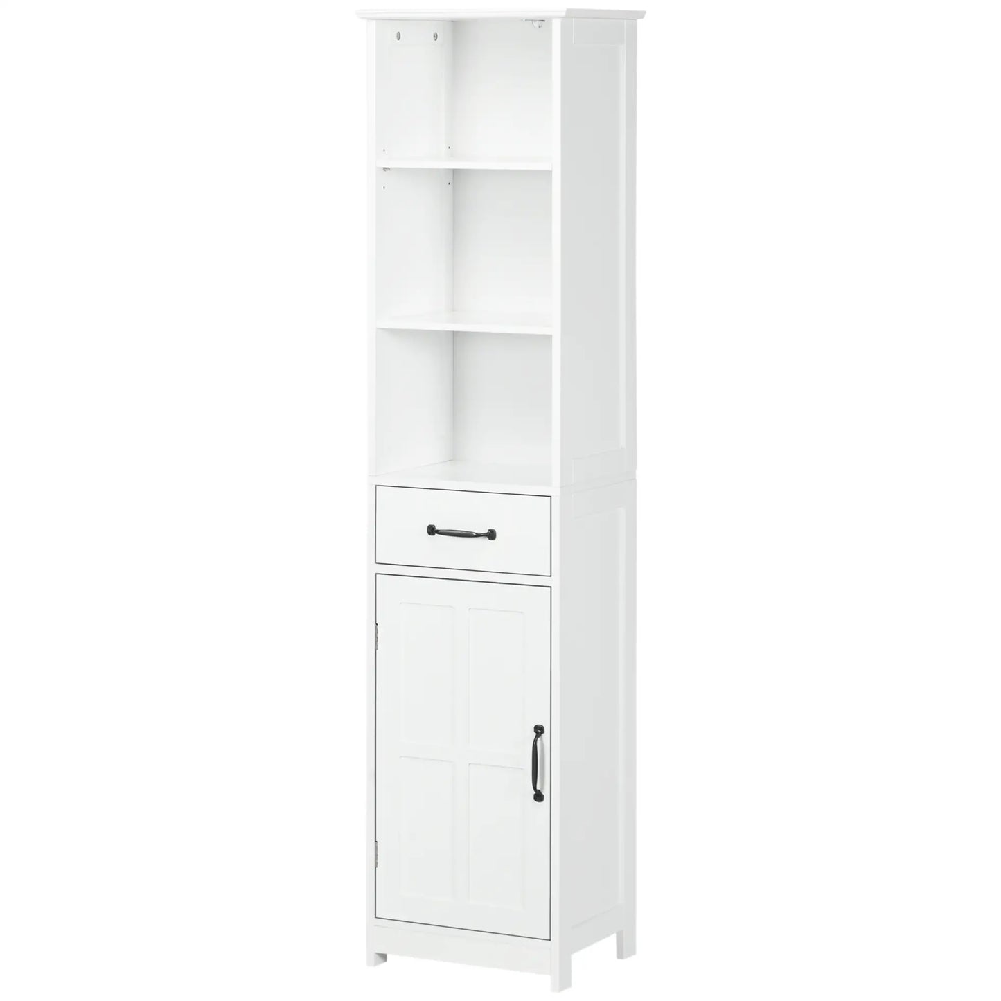 Modern Bathroom Cabinet, 3 Open Shelves, Drawer, Adjustable Shelf, White Bathroom Cabinets at Gallery Canada