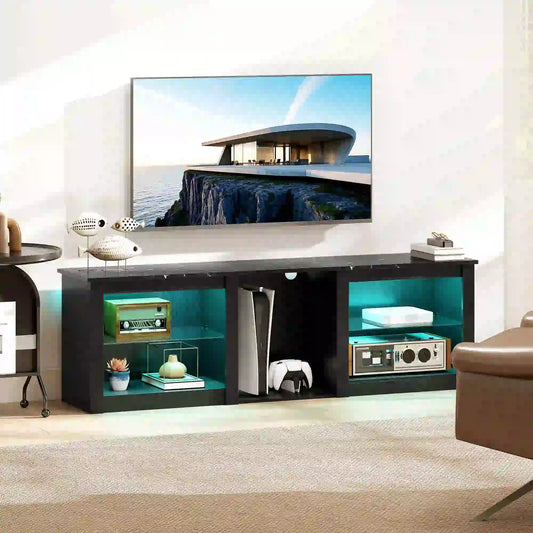 TV Stand With LED Lights, Adjustable Glass Shelves, For 65 Inch TVs, Black TV Stands Black at Gallery Canada