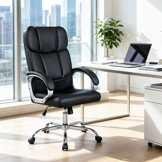 Big and Tall High Back Leather Executive Desk Chair, Black Executive Chairs Black at Gallery Canada