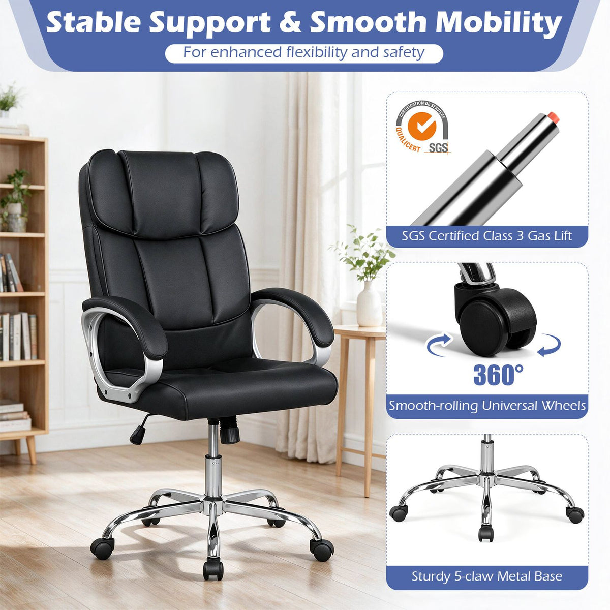 Big and Tall High Back Leather Executive Desk Chair, Black Executive Chairs at Gallery Canada