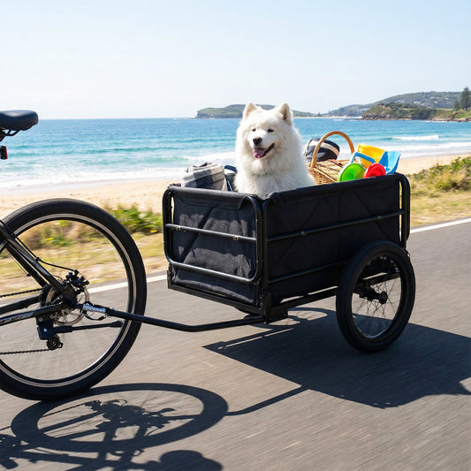 Bike Cargo Trailer with Bag and Cover Heavy-Duty Bicycle Wagon Cart, Black Garages Black at Gallery Canada