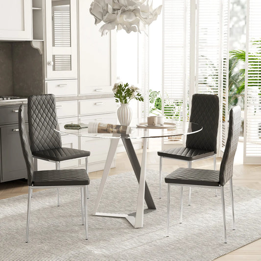 Kitchen Chairs Set of 4, Faux Leather Upholstery, Steel Legs, Black Dining Chairs Black at Gallery Canada