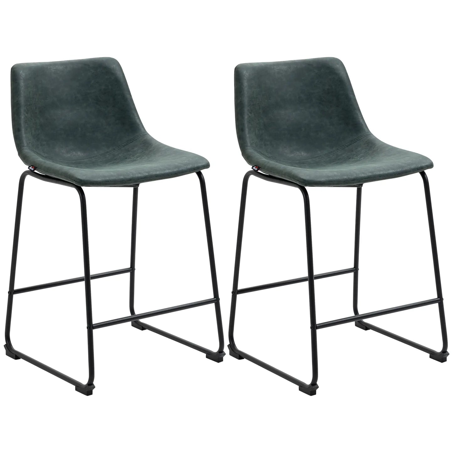Vintage PU Leather Bar Stools Set of 2, Kitchen Stool with Footrest, Green Bar Stools at Gallery Canada