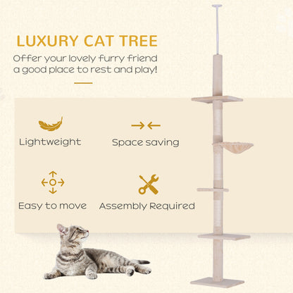 8.5ft Cat Climbing Tree 5-Tier Kitty Activity Center with Scratching Post Beige at Gallery Canada