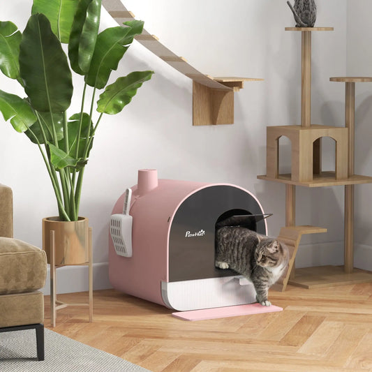 Cat Litter Box with Lid, Removable Tray, Scoop, Filter, Pink Cat Litter Box Enclosures Pink at Gallery Canada