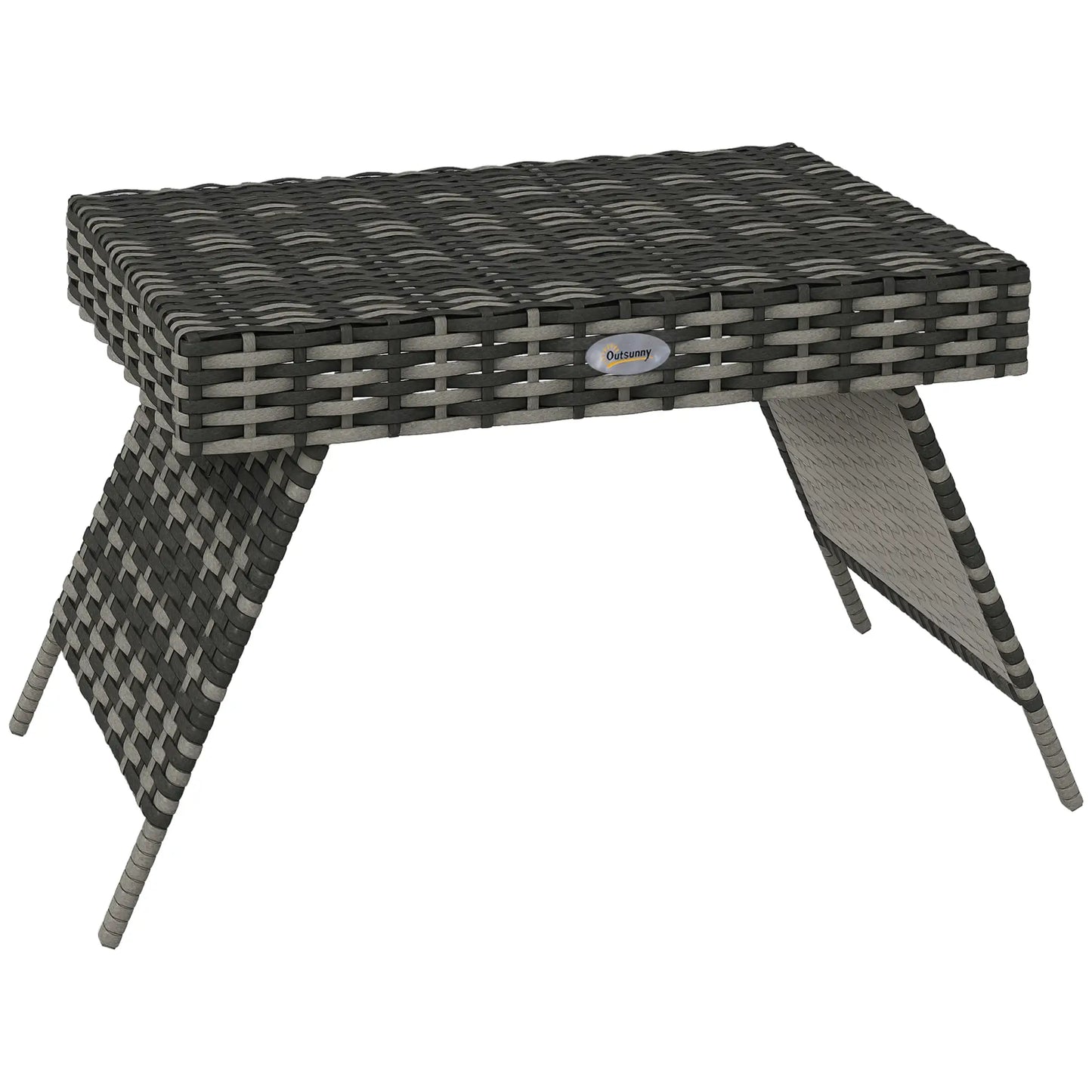 Table d'appoint pliante en rotin d'extérieur, cadre en métal, gris mélangé, gris