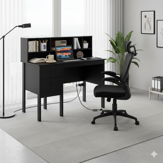 Black 48 inch Computer Desk and Ergonomic Mesh Office Chair Bundle for Home Office Home Office Options at Gallery Canada