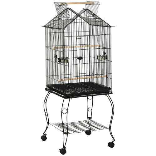 Bird Cage 57 Inch Flight Cage for Finch Canary Budgie with Rolling Stand, Pull Out Tray, Storage Shelf, Open Top Budgerigar w/ Wheels 57