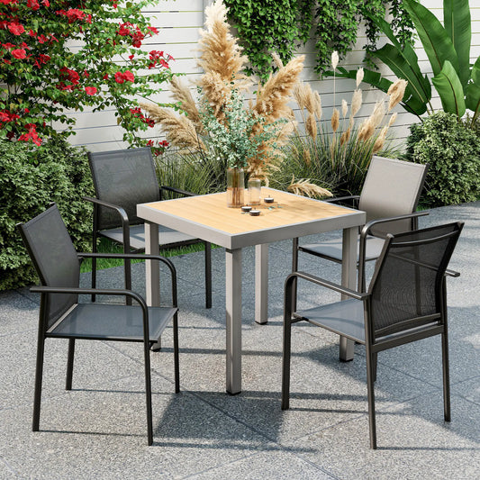 Stackable Patio Chairs Set of 4, 20" Deep Seat, All Weather Mesh, Black Outdoor Dining Sets Black at Gallery Canada