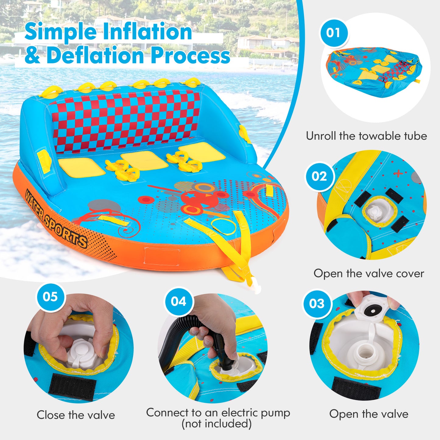 Boating 3 Riders Towable Tube Water Sport Towables Sofa Pull Tube with Nylon Cover Water Sports at Gallery Canada