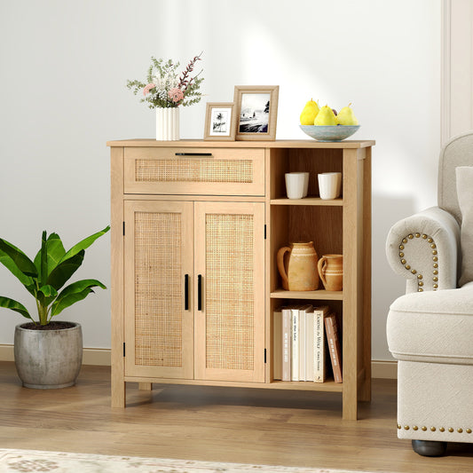 Boho Buffet Sideboard Cabinet With Drawer, Rattan Woven Doors, Natural Sideboards Cabinets & Buffets Natural at Gallery Canada