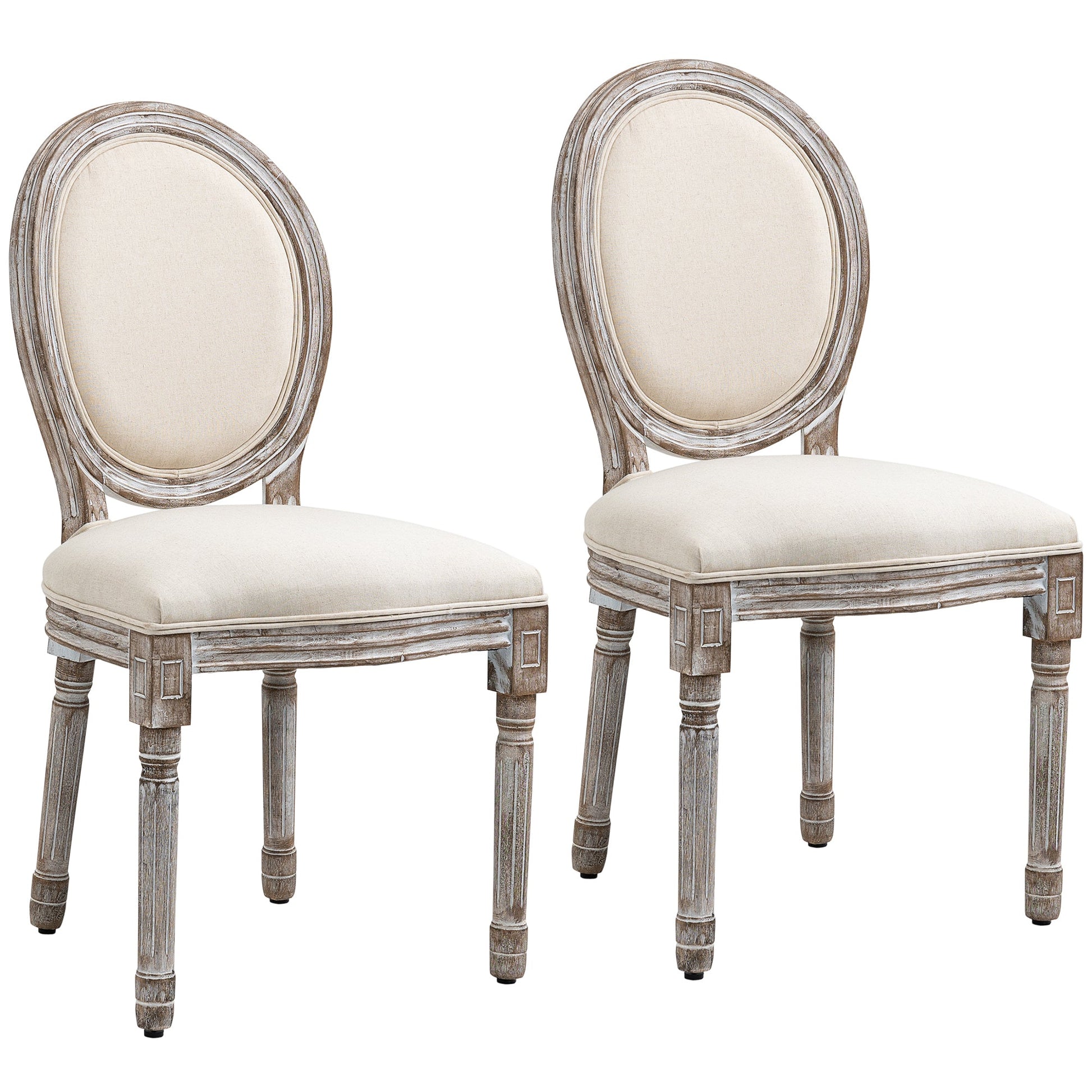 Dining Chairs Set of 2, French Style Linen Fabric Upholstered Kitchen Chairs with Backs and Wood Legs for Dining Room, Cream White at Gallery Canada