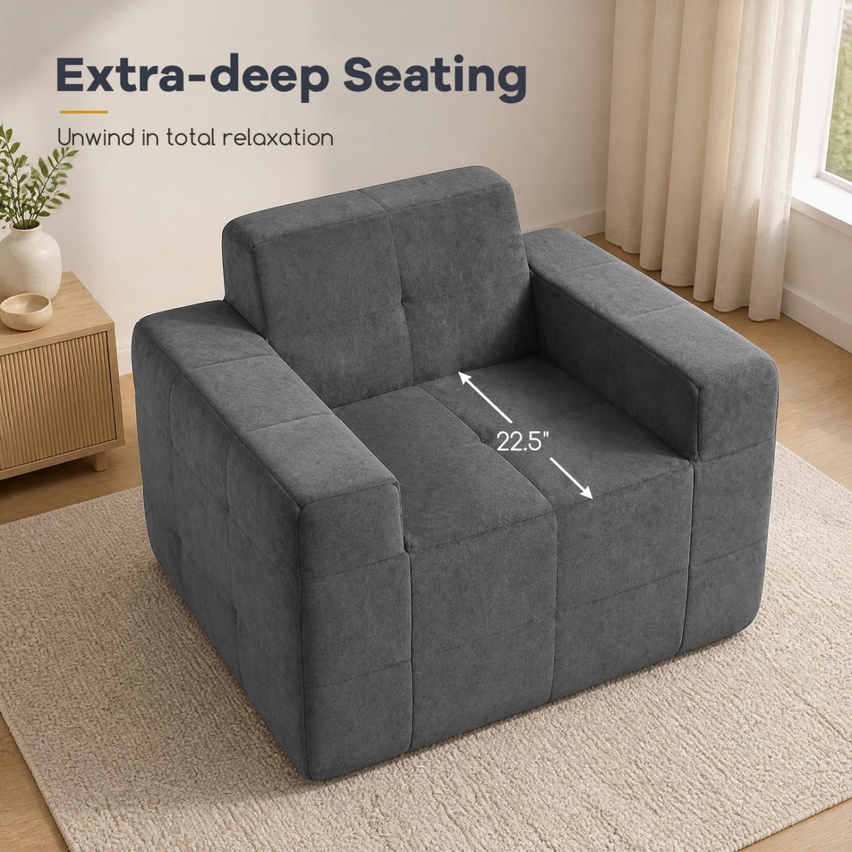 Boneless Single Sofa Chair, Cloud Sofa, Gray