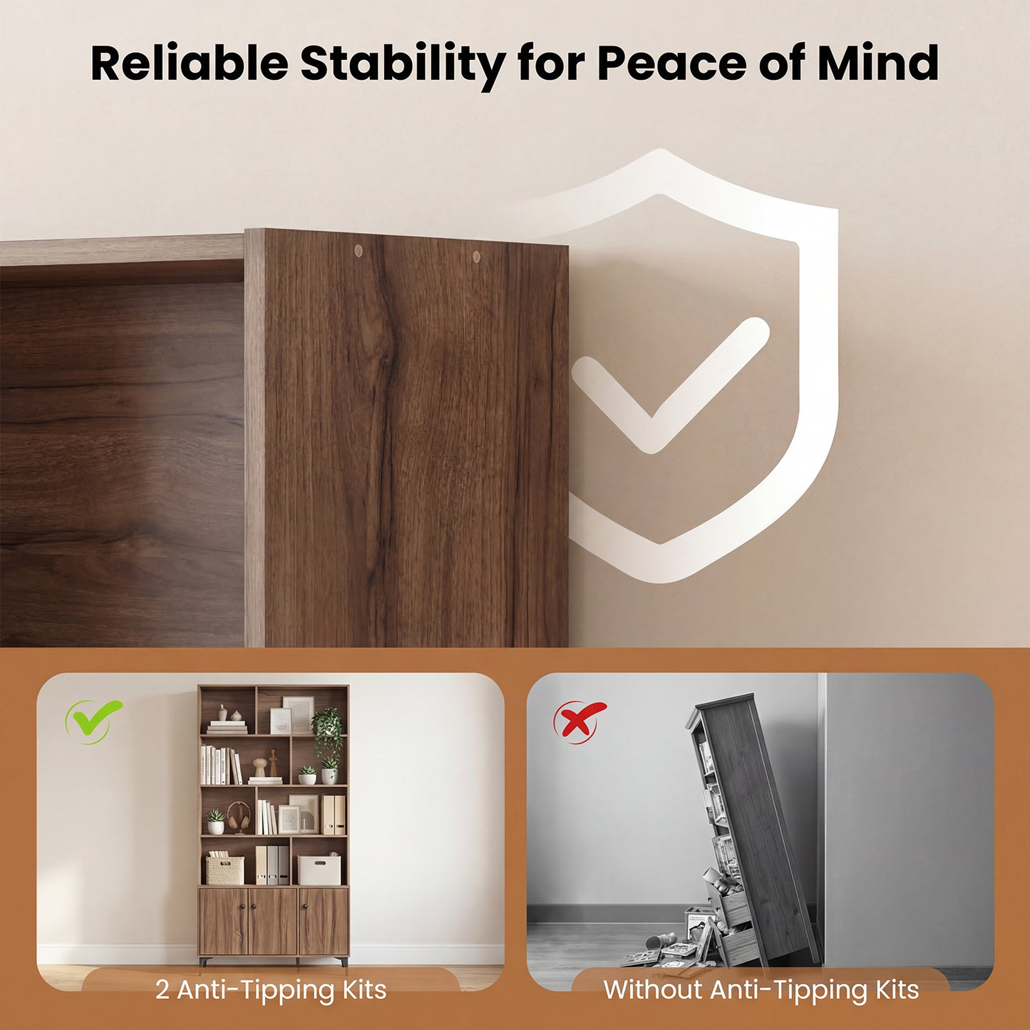 3 Door Bookshelf With Anti-Tipping Kits, Walnut Bookcases at Gallery Canada