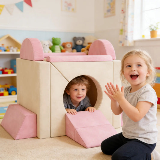Modular Kids Play Couch, Child Sectional Sofa, Convertible Foam Cushion, Pink Kids Gym & Playmats Light Pink, Cream White at Gallery Canada