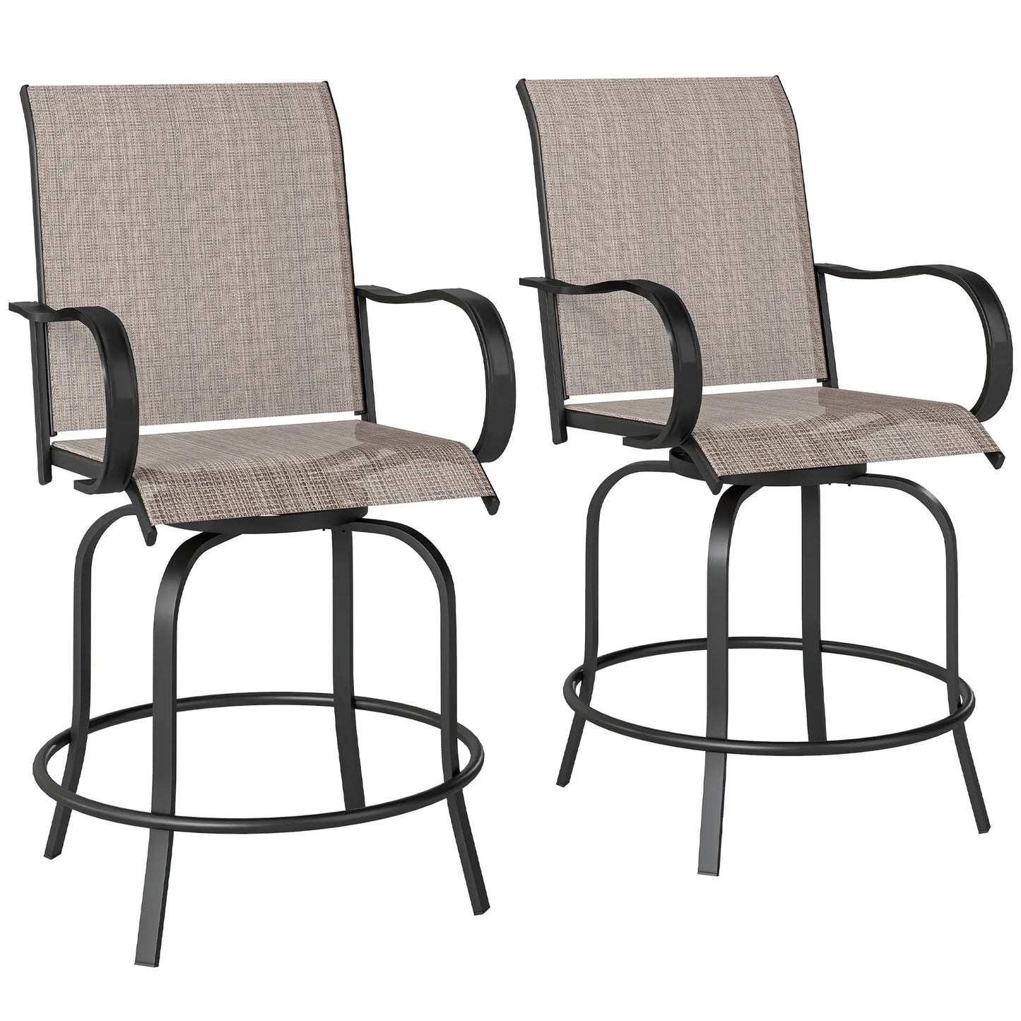 Outdoor Bar Stools Set of 2, 360° Swivel Bar Height Chairs, 26.8" x 29.5" x 48.4", Tan Bistro Sets at Gallery Canada