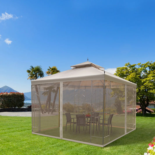 10' x 10' Gazebo en acier pour patio, rideaux en maille amovibles, marron