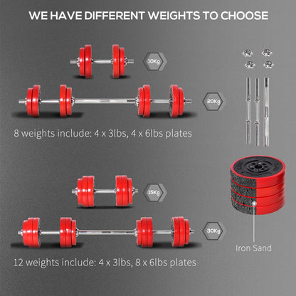 44lbs 2-In-1 Dumbbell &; Barbell Adjustable Set Strength Muscle Exercise Fitness Plate Bar Clamp Rod Home Gym Sports Area at Gallery Canada