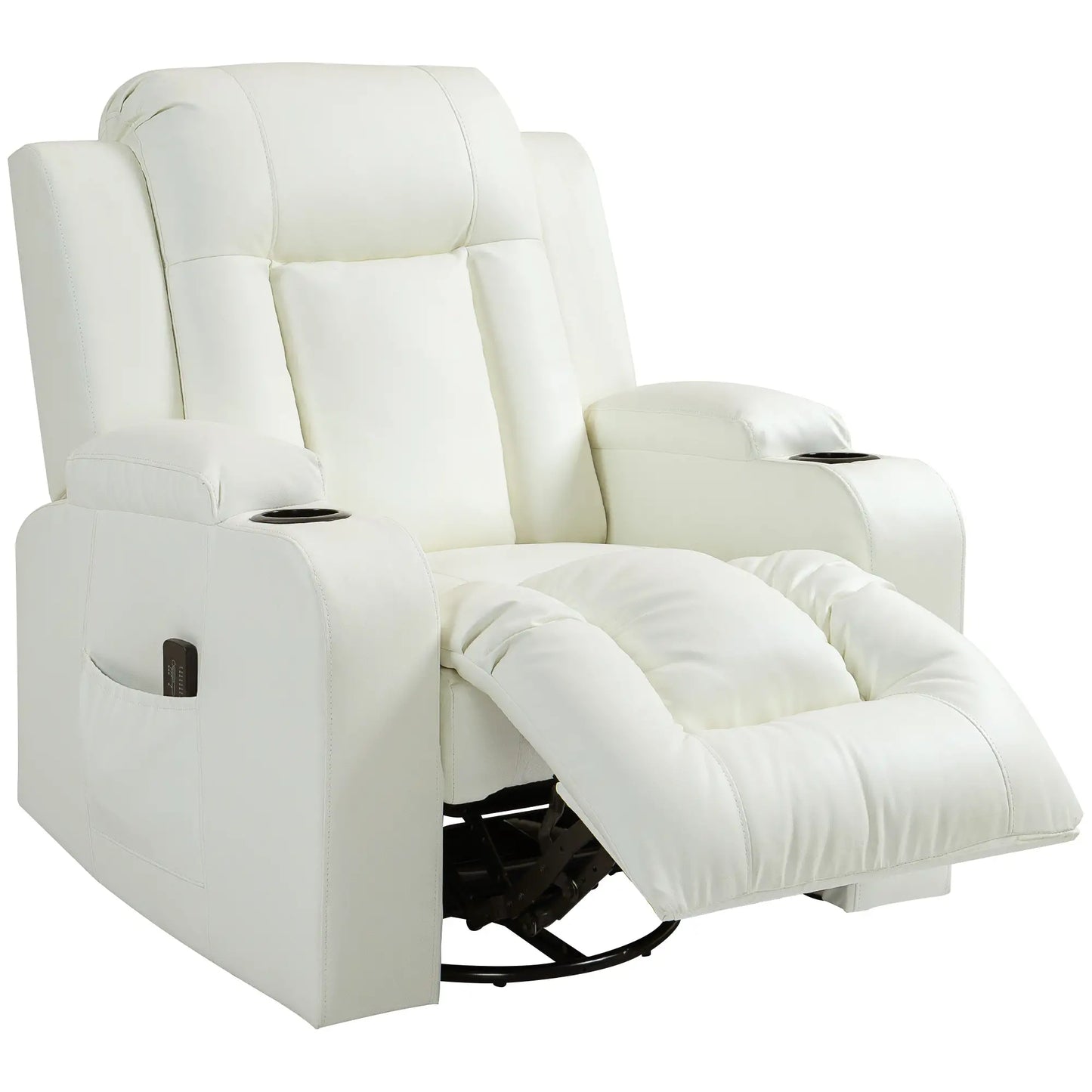Swivel Massage Recliner Chair, Manual Rocker, PU Leather, Cream White Single Sofas at Gallery Canada