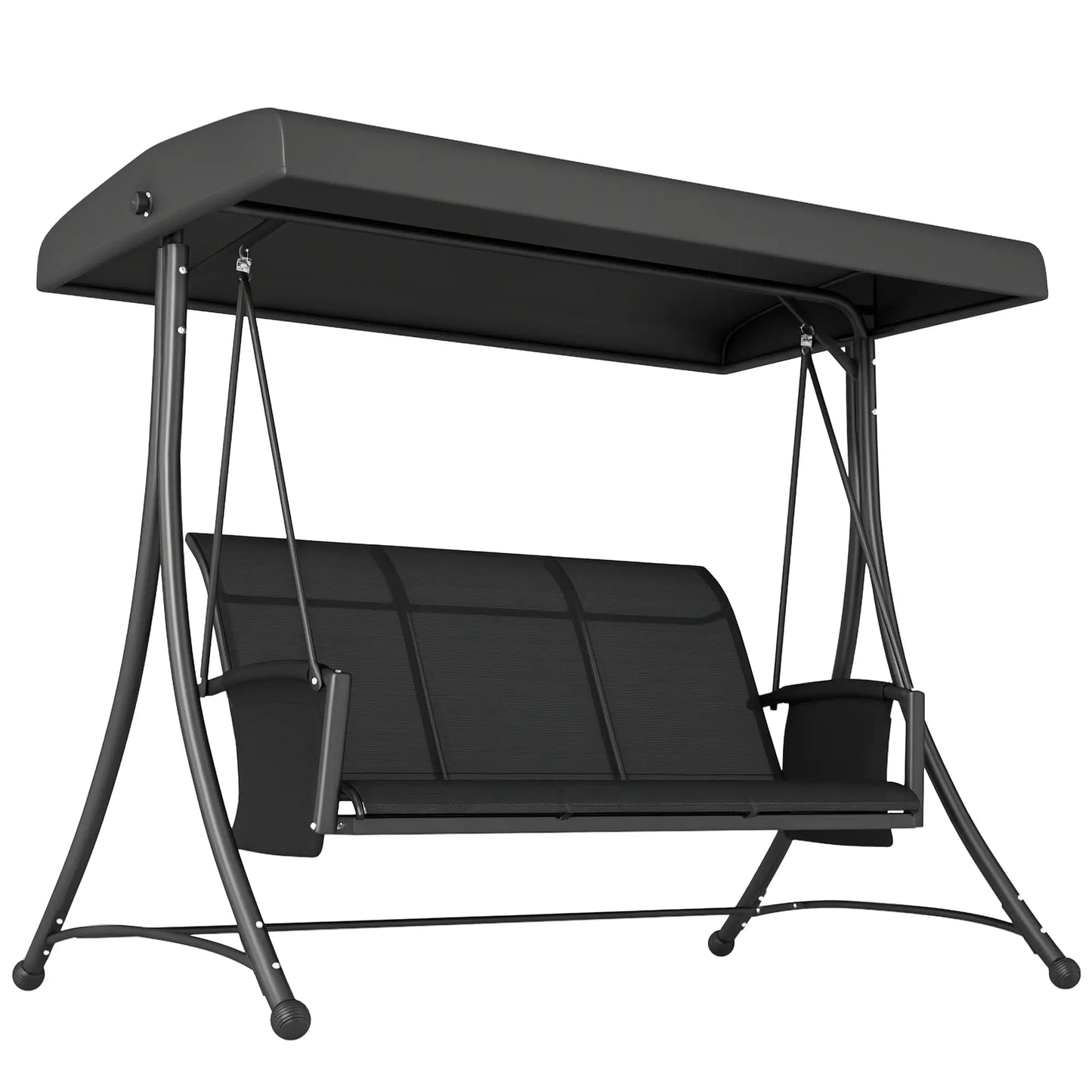 3 Person Porch Swing Chair, Adjustable Canopy, Black Porch Swings with Canopy at Gallery Canada