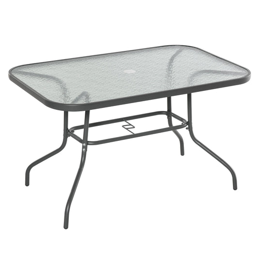 Metal Garden Dining Tables Outdoor Patio w/ Tempered Glass Top, Umbrella Hole, 47.25" x 31.5" at Gallery Canada
