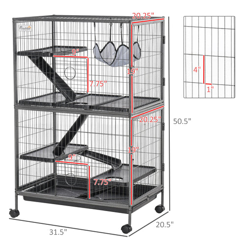 5-Tier Rolling Small Animal Cage, Deluxe Guinea Pig Cage, Ferret Cage for Mink Chinchilla Kitten Rabbit, Light Grey