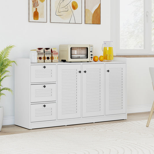 Modern Buffet Cabinet, 3 Doors, Storage Sideboard, White