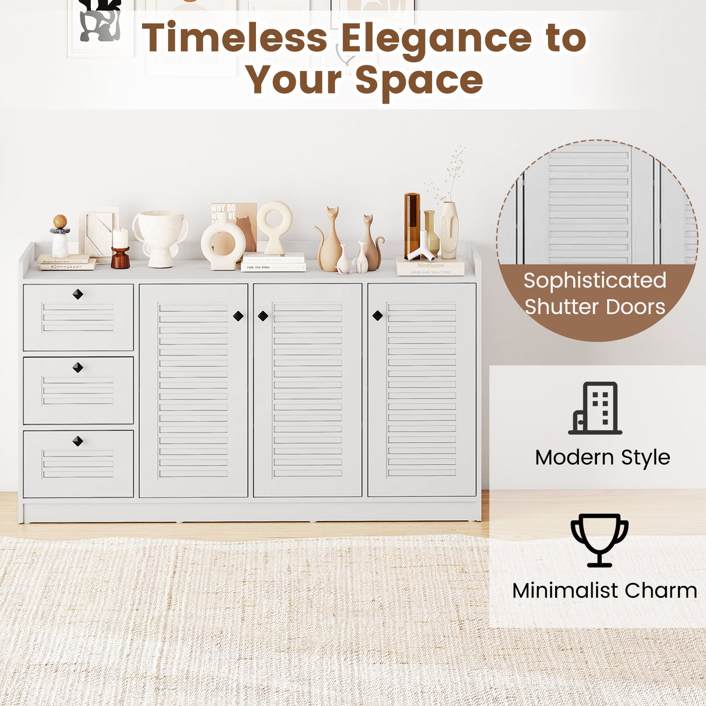 Modern Buffet Cabinet, 3 Doors, Storage Sideboard, White Sideboards Cabinets & Buffets at Gallery Canada