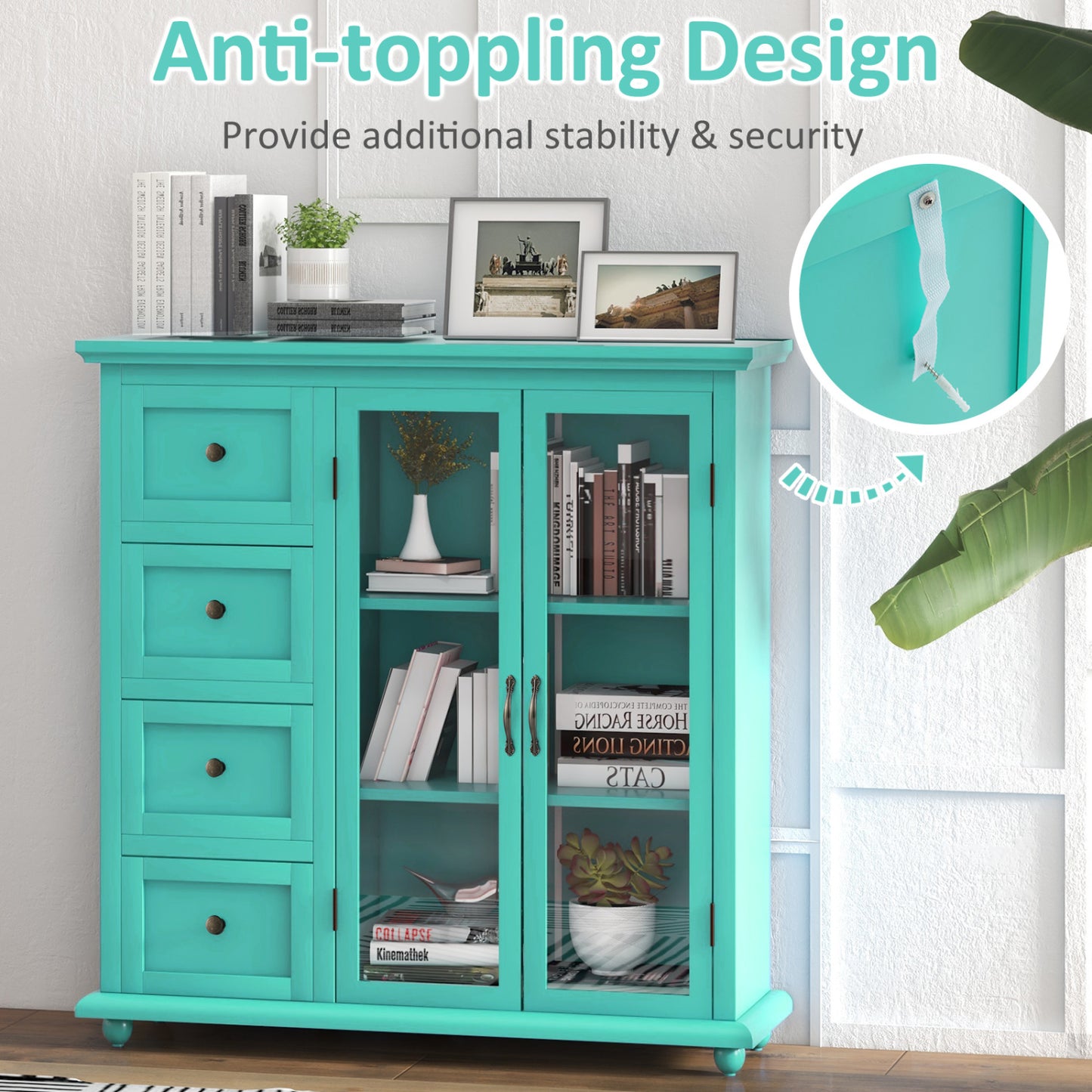 Buffet Sideboard Table, Kitchen Storage Cabinet with Drawers and Doors, Green Sideboards Cabinets & Buffets at Gallery Canada