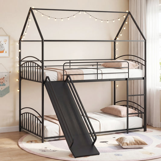 Twin Over Twin Bunk Bed With Metal Slats, Black Bunk Bed Frame Black at Gallery Canada