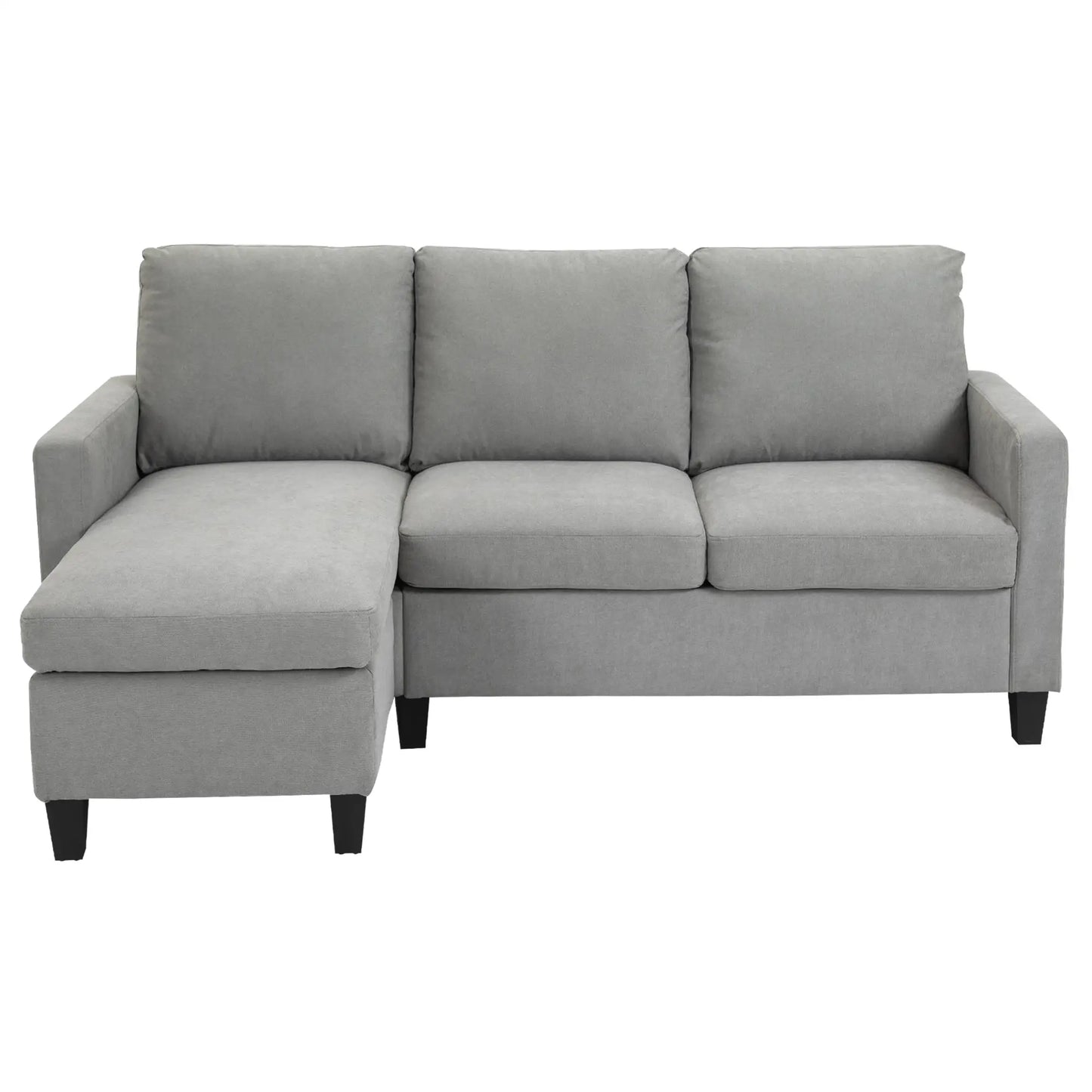 L-Shape Sectional Sofa with Ottoman, Modern Living Room Couch, Light Grey