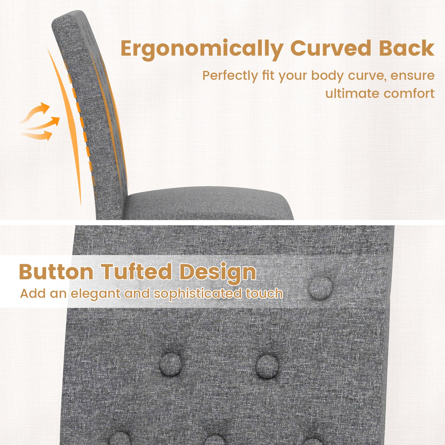 Button Tufted Fabric Upholstered Wooden Dining Chair Set of 2 with High Curved Back, Gray Dining Chairs at Gallery Canada