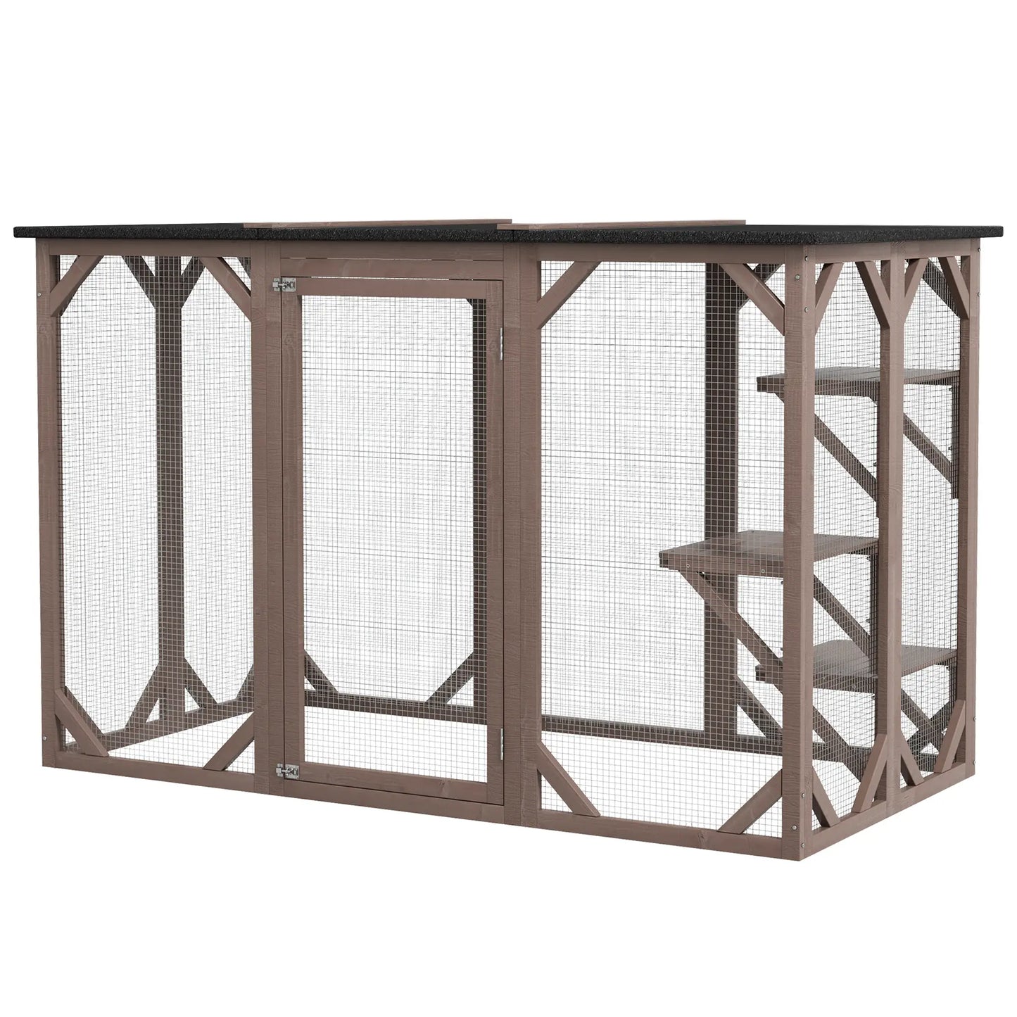 Indoor Outdoor Cat Cage, Catio Enclosure, Small Animal Hutch for Rabbit, Kitten, 3-Level, Lock, Camel Outdoor Cat Enclosures at Gallery Canada