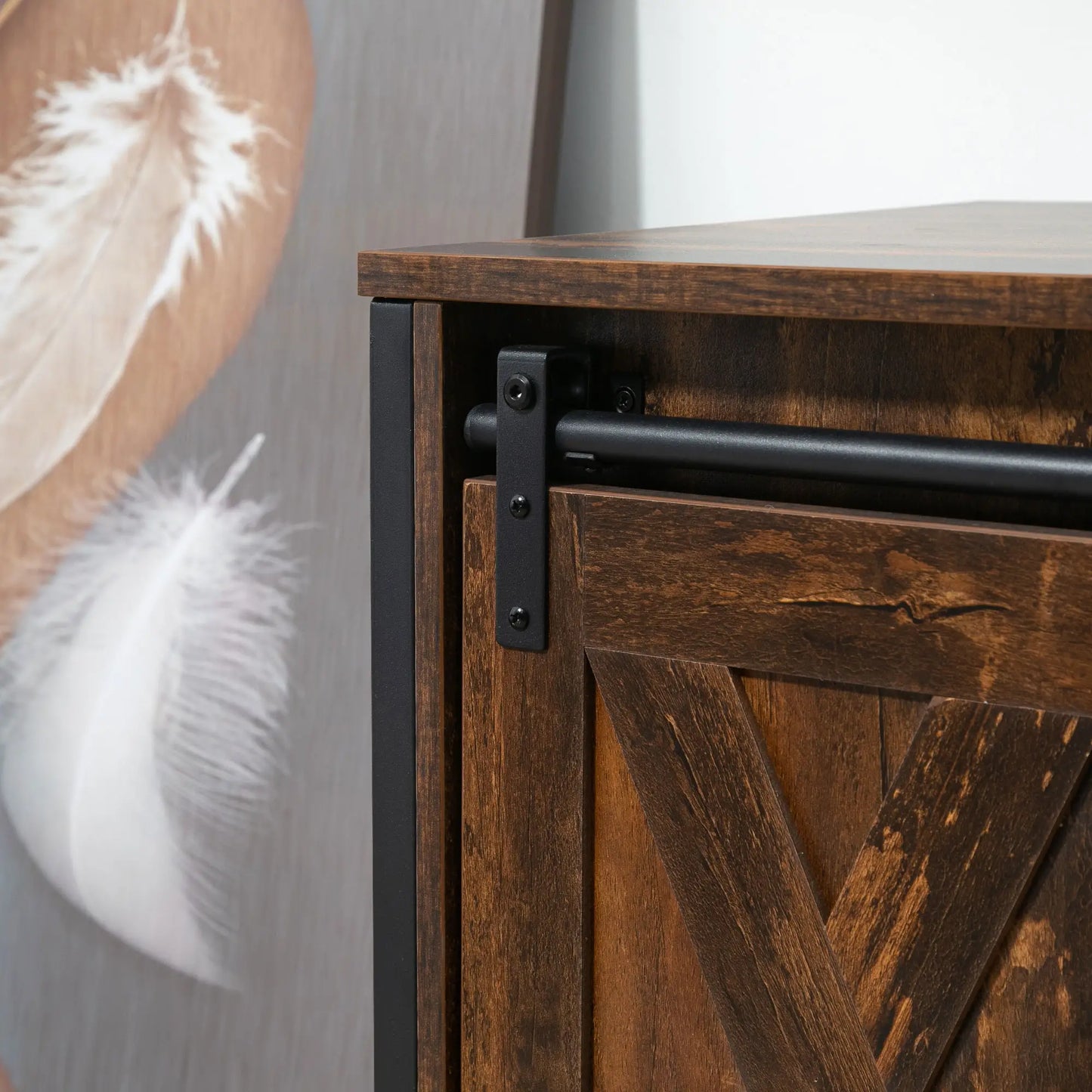 Industrial TV Stand for 60" TVs, Storage Console, 2 Sliding Barn Doors, Brown TV Stands at Gallery Canada