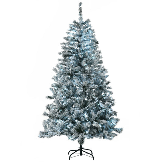 6' Prelit Artificial Flocked Christmas Trees, with Snow Frosted Branches, Cold White LED Lights, Auto Open, Green at Gallery Canada