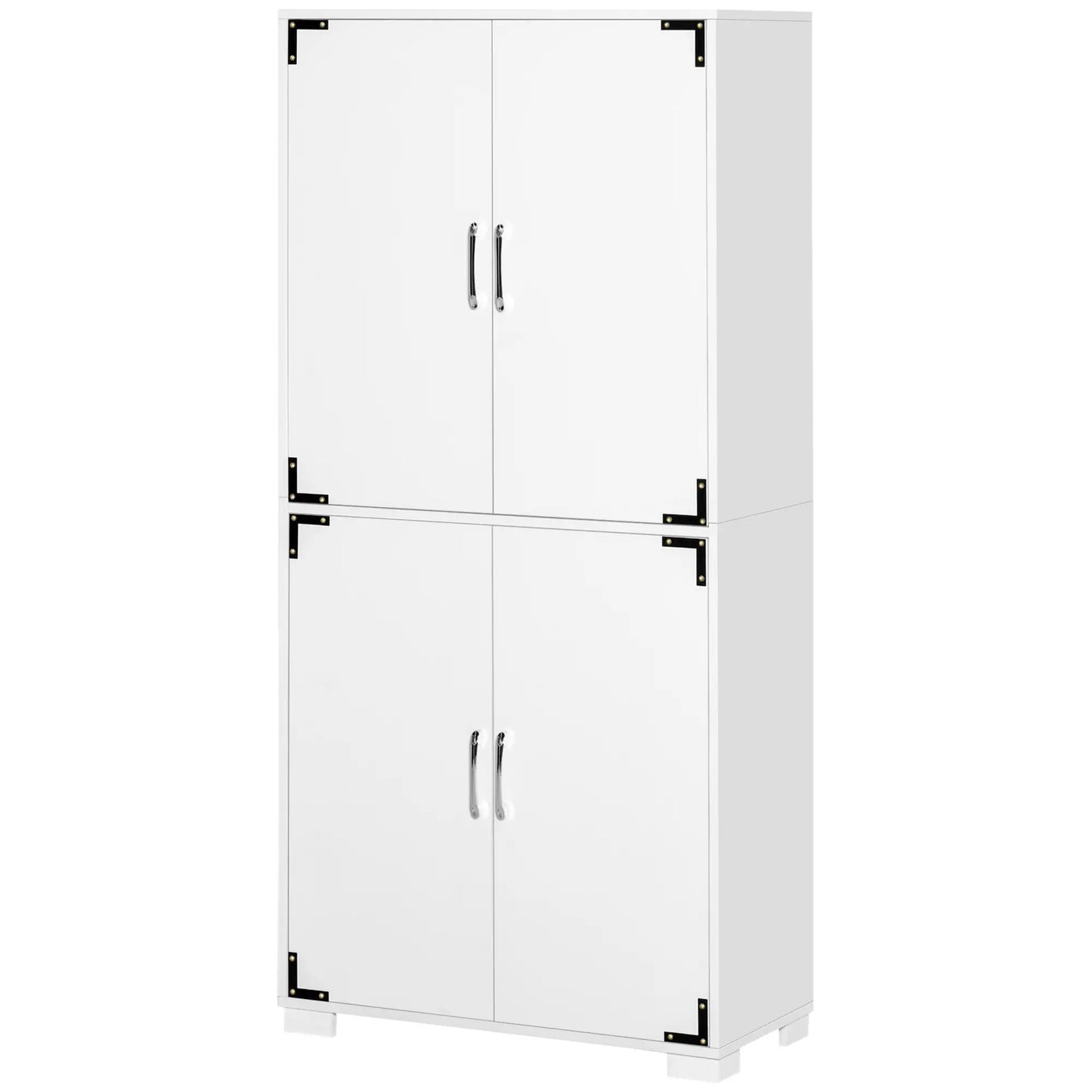 Farmhouse Kitchen Pantry, 4 Door Cabinet with Shelves, White