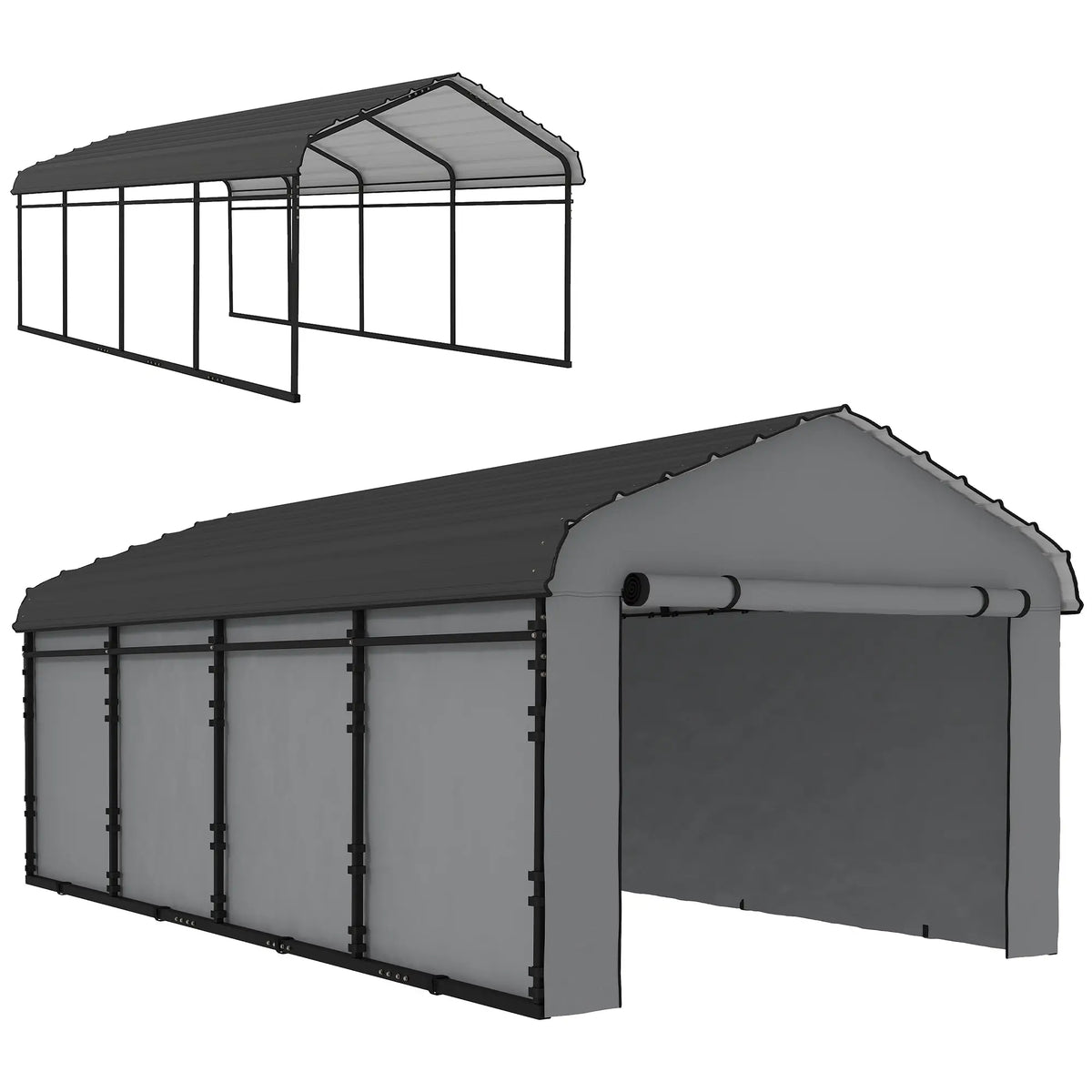 12' x 20' Metal Carport, Heavy Duty Garage Shelter, Light Grey Car Shelters at Gallery Canada