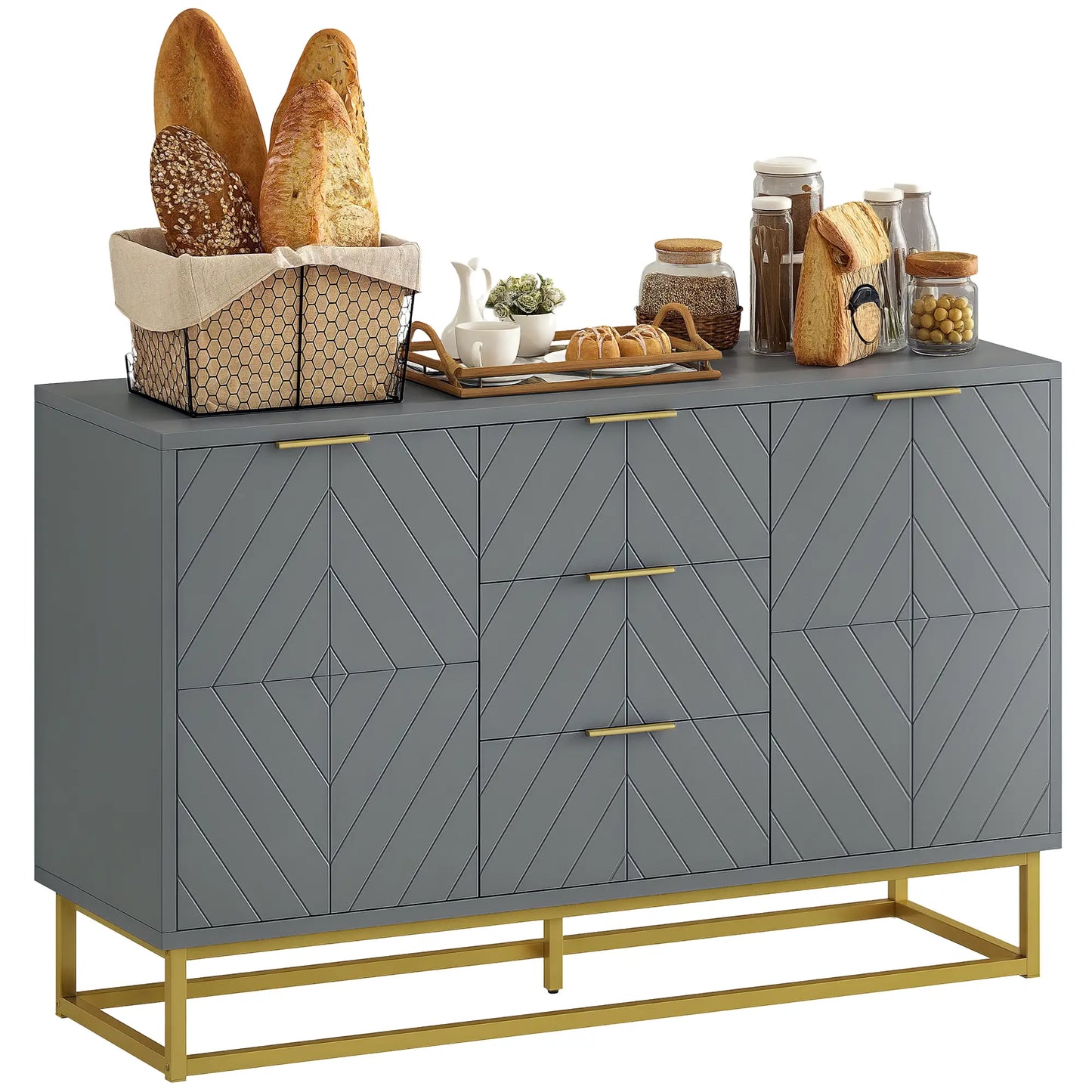 Sideboard Storage Cabinet, 3 Drawers, Adjustable Shelves, Grey Bar Cabinets at Gallery Canada