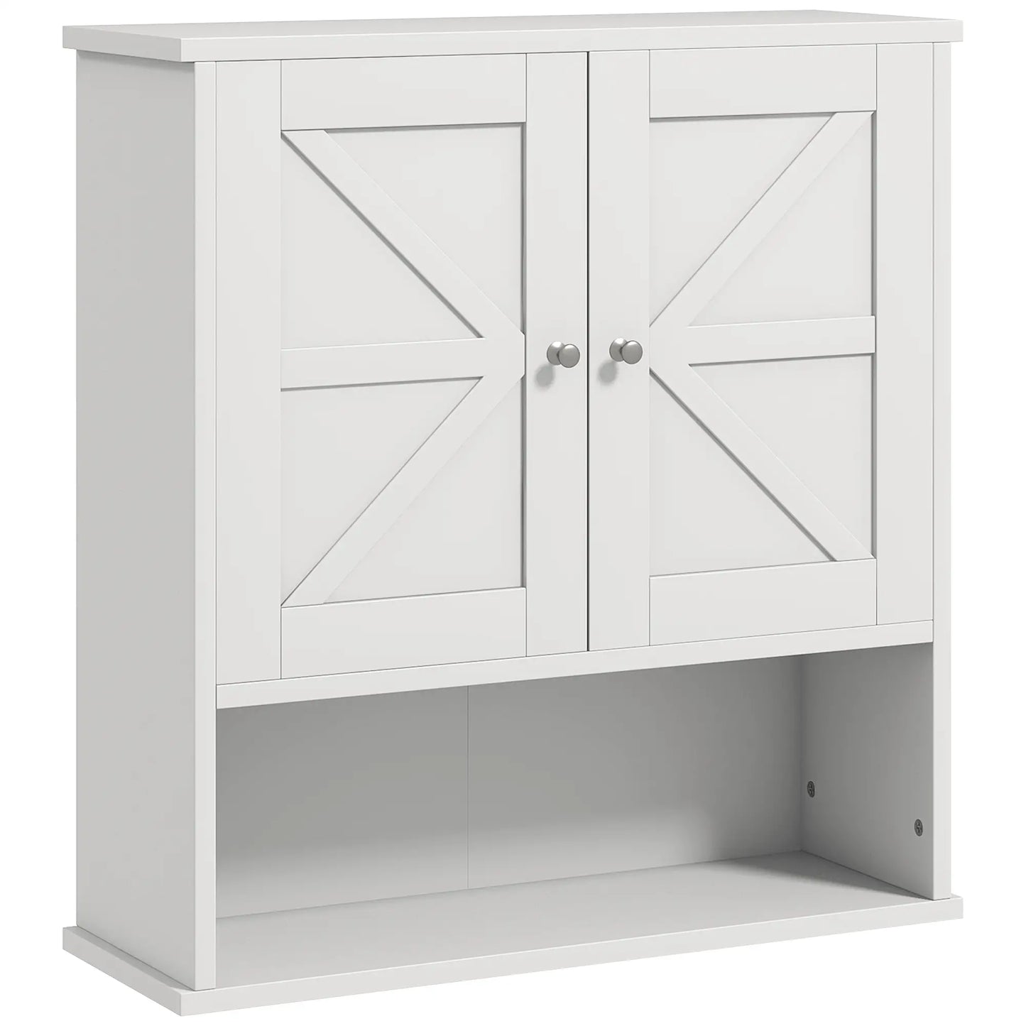 Farmhouse Bathroom Medicine Cabinet, Barn Doors, Adjustable Shelf, White
