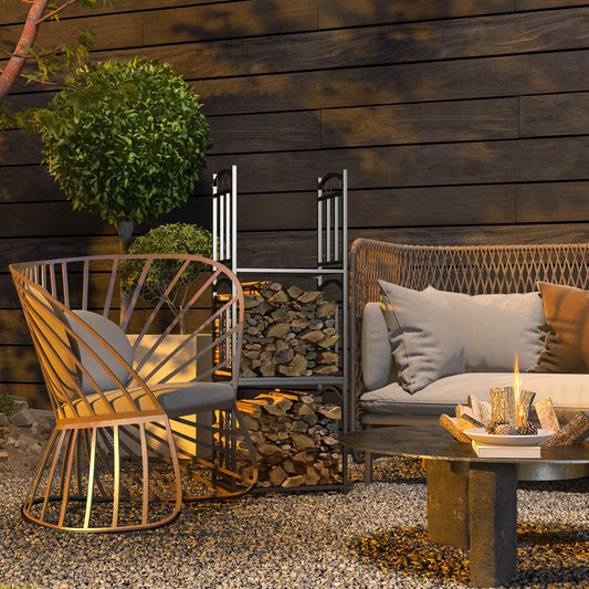 3-Tier Firewood Rack, Heavy Duty Wood Storage, Black Firewood Racks Black at Gallery Canada