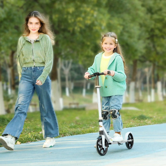 Kids Kick Scooter, Adjustable Height, Rear-Fender Brake, 200mm Wheel, Foldable, White Scooters White at Gallery Canada