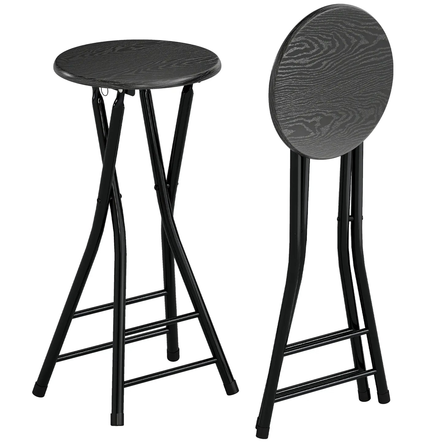 Set of 2 Foldable Barstools, Counter Height with Footrest, Steel Legs, Black Bar Stools at Gallery Canada