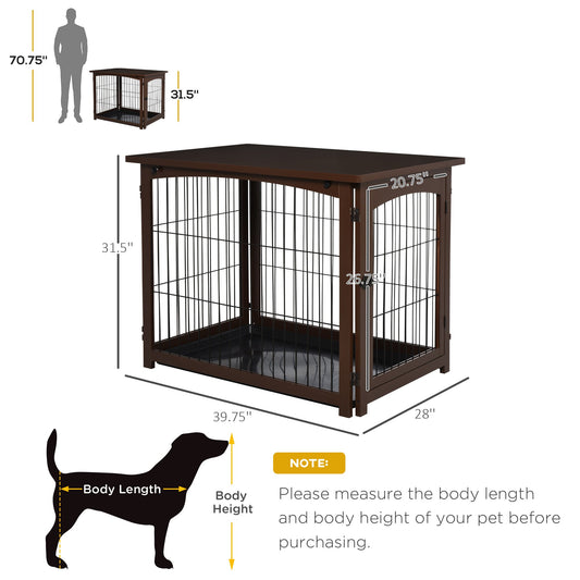 Wooden Decorative Dog Cage Pet Crate Fence Side Table Small Animal House with Tabletop, Lockable Door, Brown - Gallery Canada