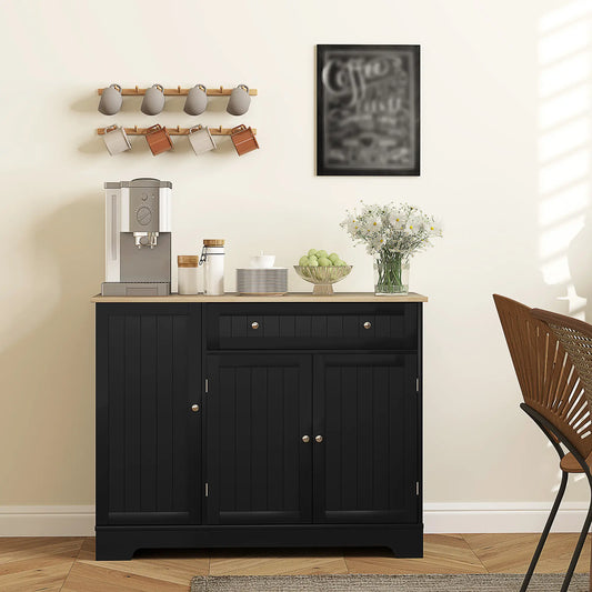 Modern Sideboard Cabinet, 41" Kitchen Buffet, 3 Doors, Black Bar Cabinets Black, Oak at Gallery Canada