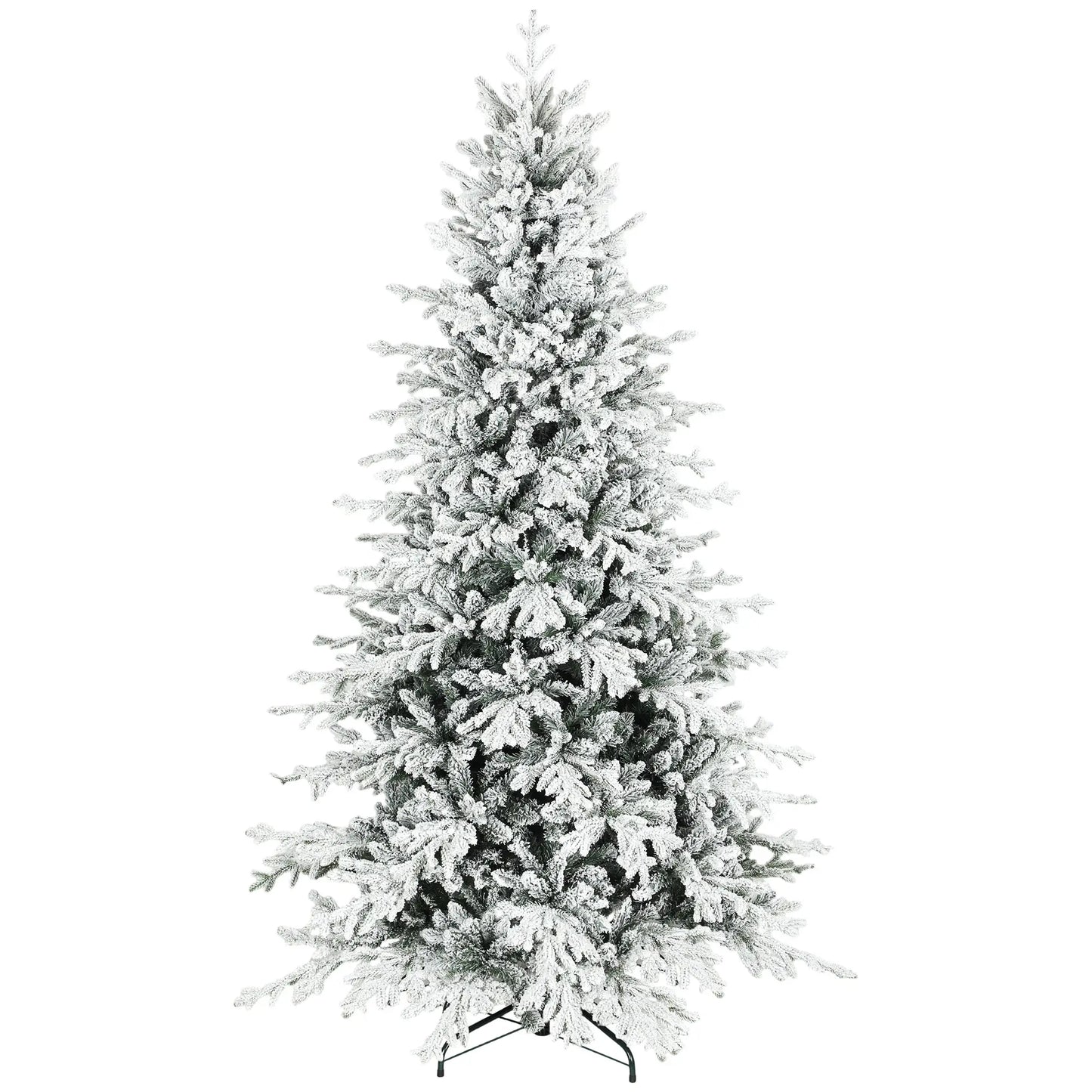 7ft Artificial Flocked Christmas Tree, Full Snow Pine, Hinged with Metal Stand Artificial Christmas Trees at Gallery Canada