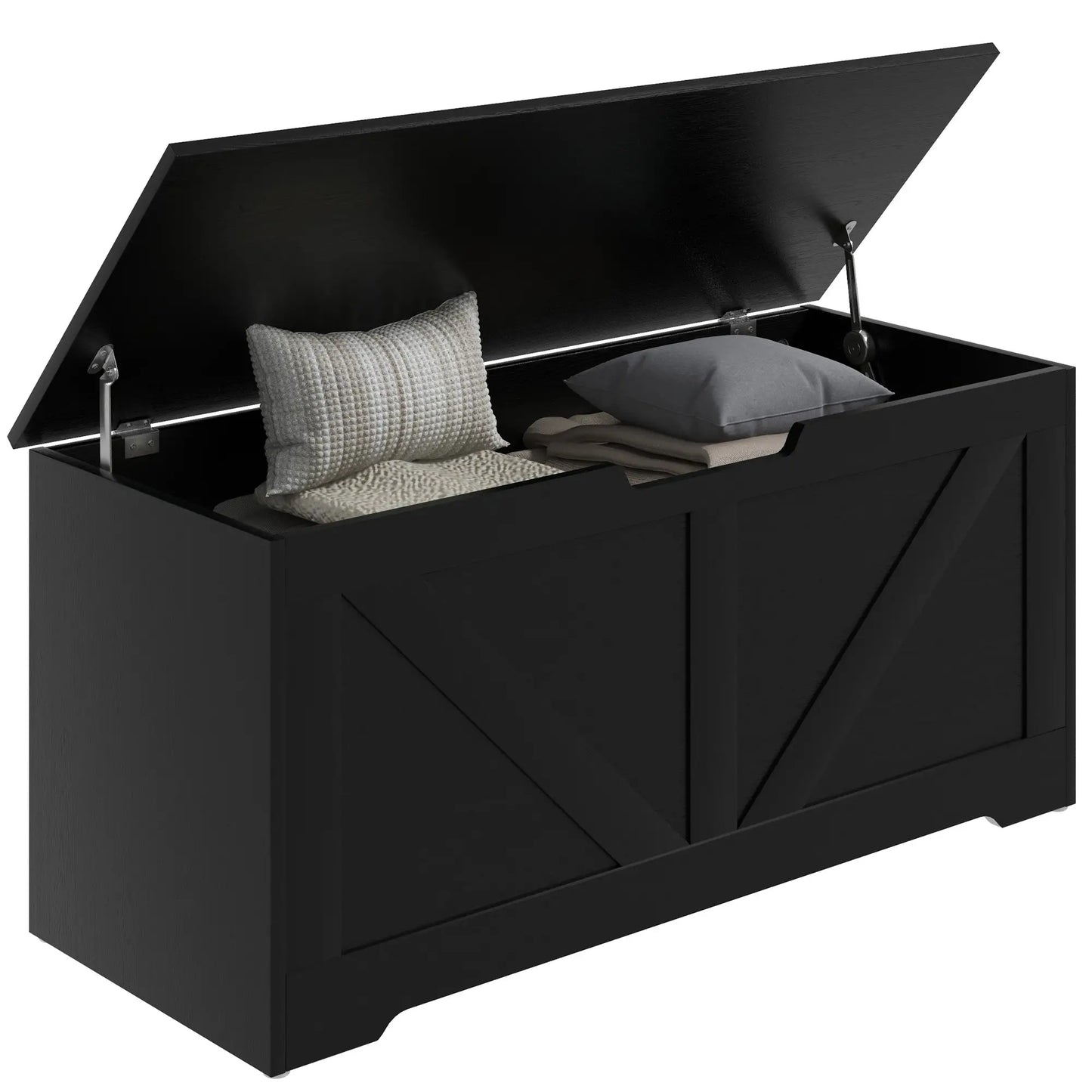 39.4 Inches Storage Chest, Wooden Box with Safety Hinges, Wood Grain, Black Storage Cabinets at Gallery Canada
