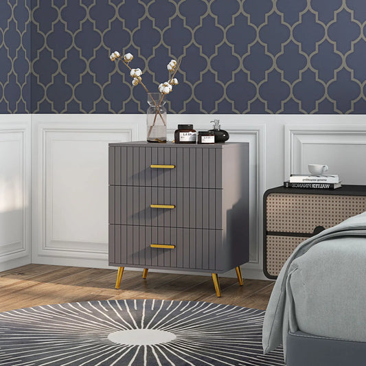 3 Drawer Cabinet, Bedroom Chest of Drawers, Aluminium Legs, Dark Grey Storage Cabinets Dark Grey, Gold at Gallery Canada